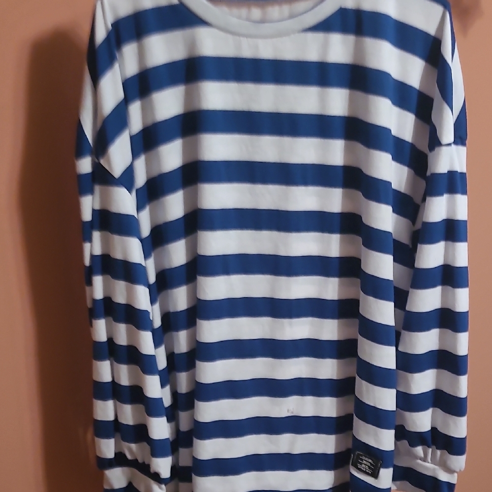 SHEIN Curve Blue and White Striped Top